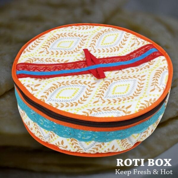 Cotton Zip Roti Box - Circle, Cloth and foam -Multicolor/Multidesign - Image 2