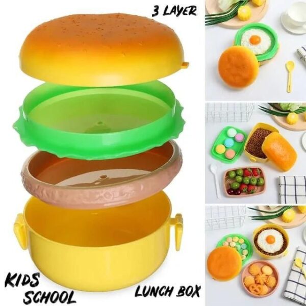 Burger Shape Lunch Box for Kids, Leak Proof Plastic Lunch Box