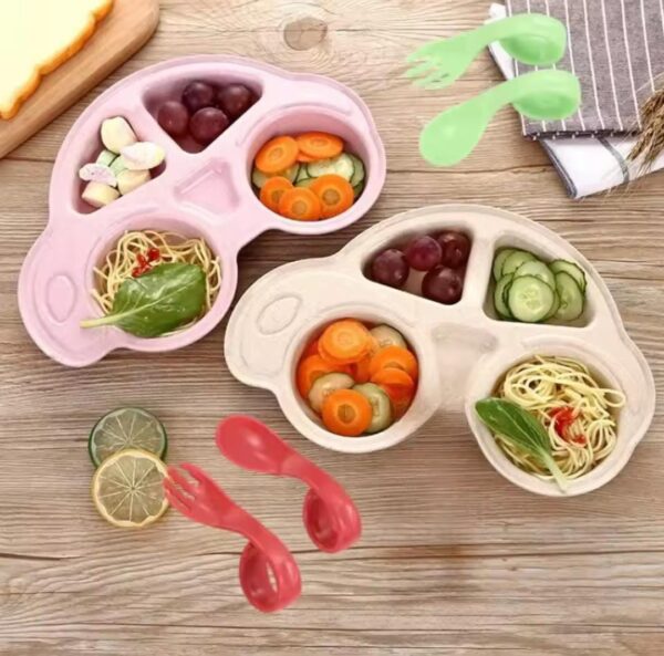 1pc Car Shape Kids Food Plate with Spoon & Chopsticks  Random Colors
