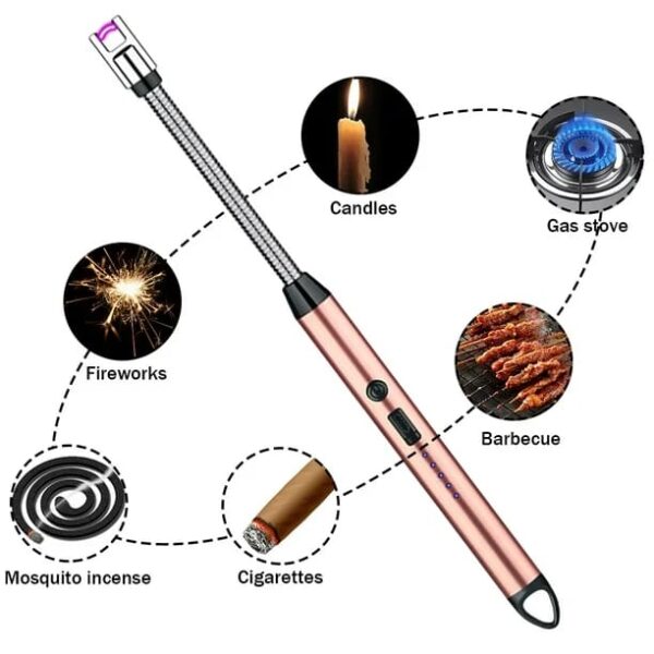 Electric Arc Lighter Rechargeable Stove Lighters Long Neck LED Battery Indicator Windproof 360 degree
