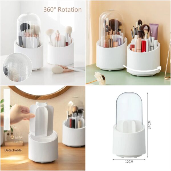 360° Degree Rotating Makeup Brush Holder with Dustproof Lid