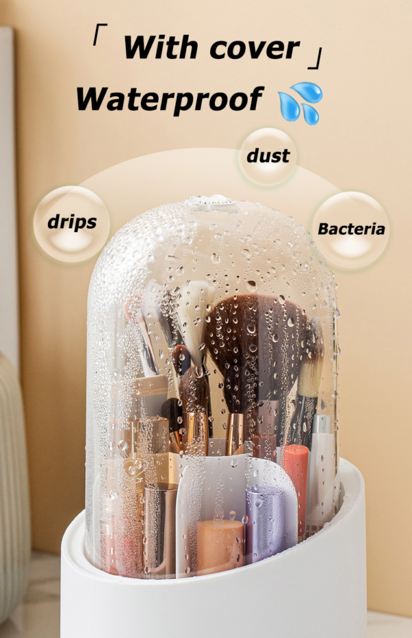 360° Degree Rotating Makeup Brush Holder with Dustproof Lid - Image 2