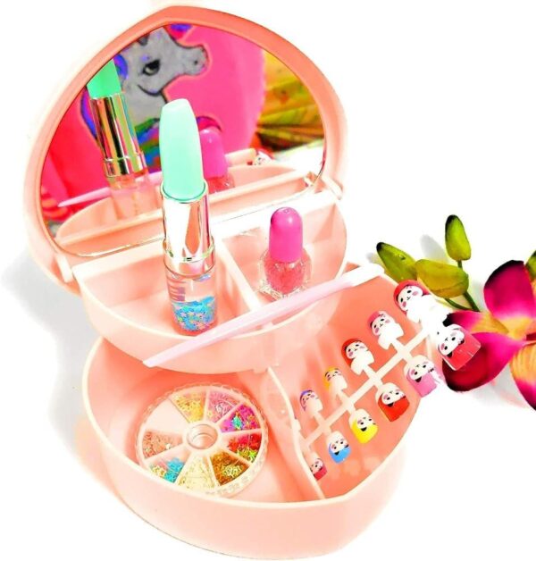 Make Up Box with Mirror for Girl Heart Shape Storage - Image 2